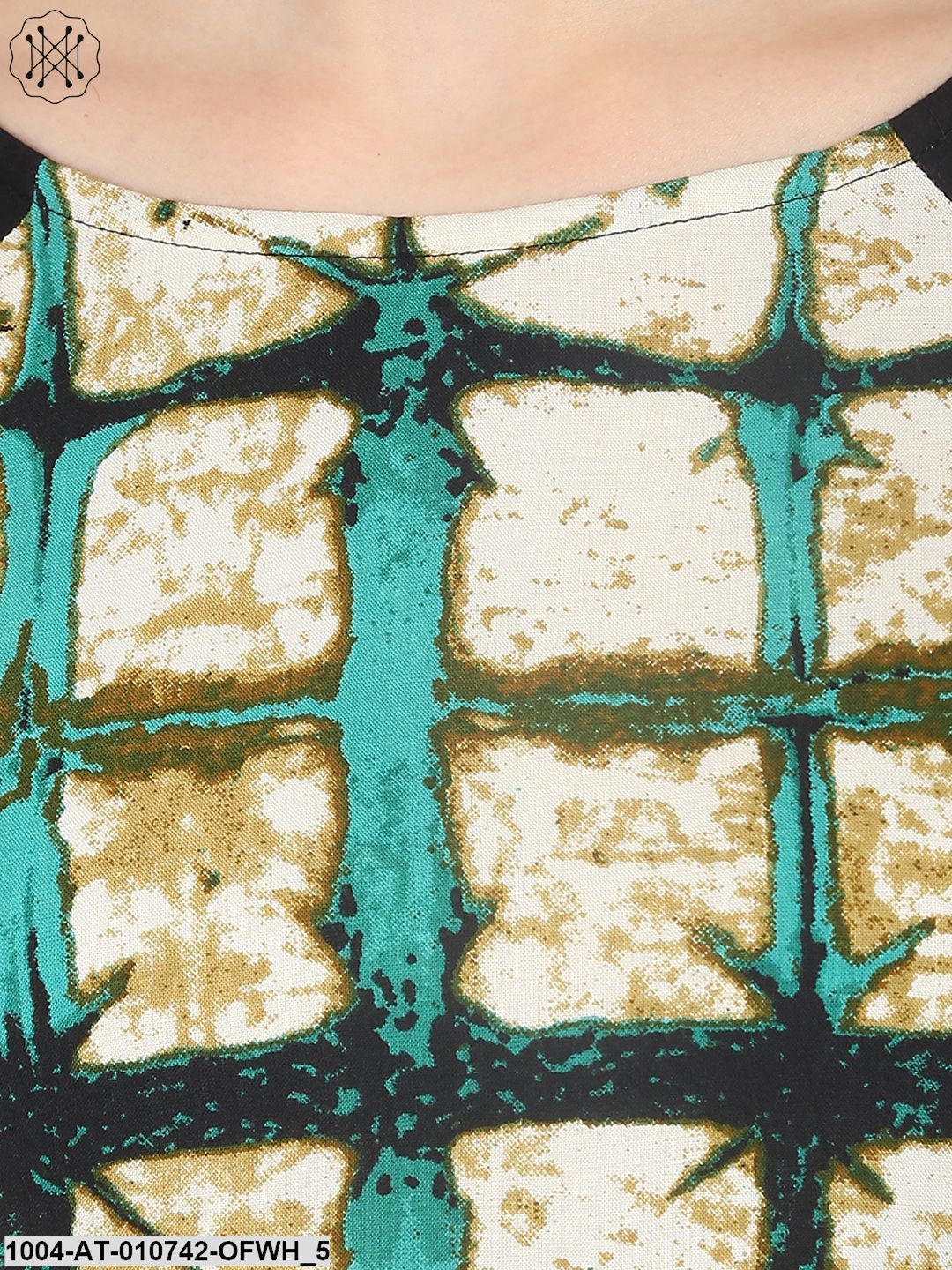 Off Whitecheck 3/4Th Sleeve Cotton A-Line Kurta