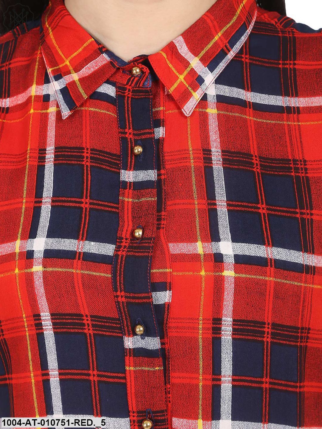 Red Check Sleeveless Cotton Croped Anarkali Kurta