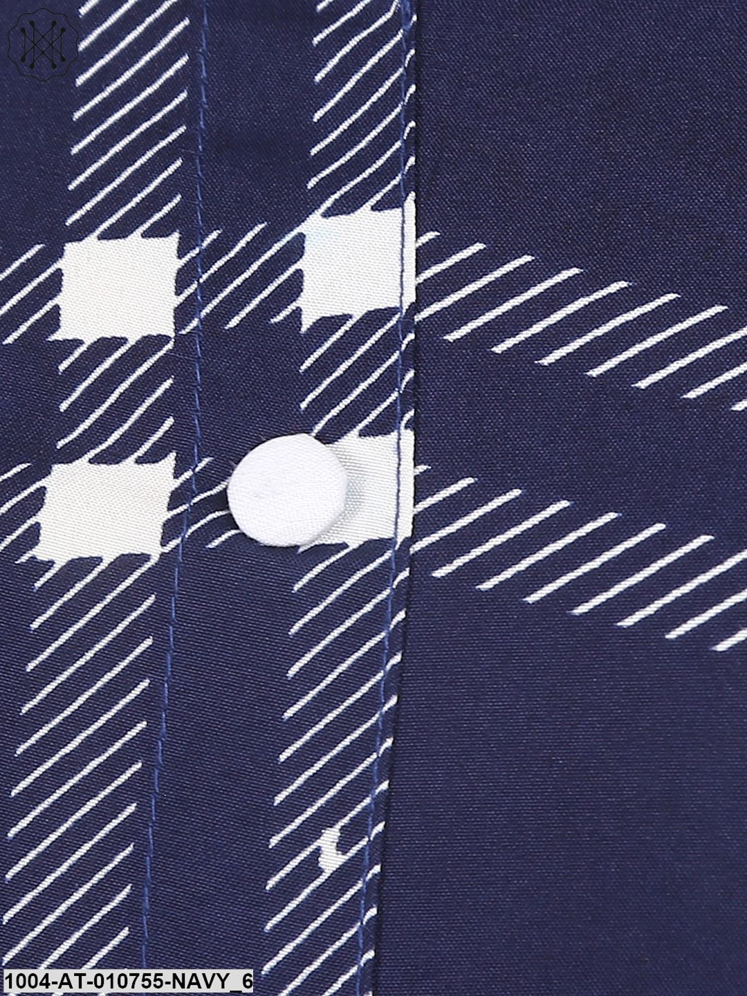 Navy Blue Check Printed 3/4Th Sleeve Crepe A-Line Kurta