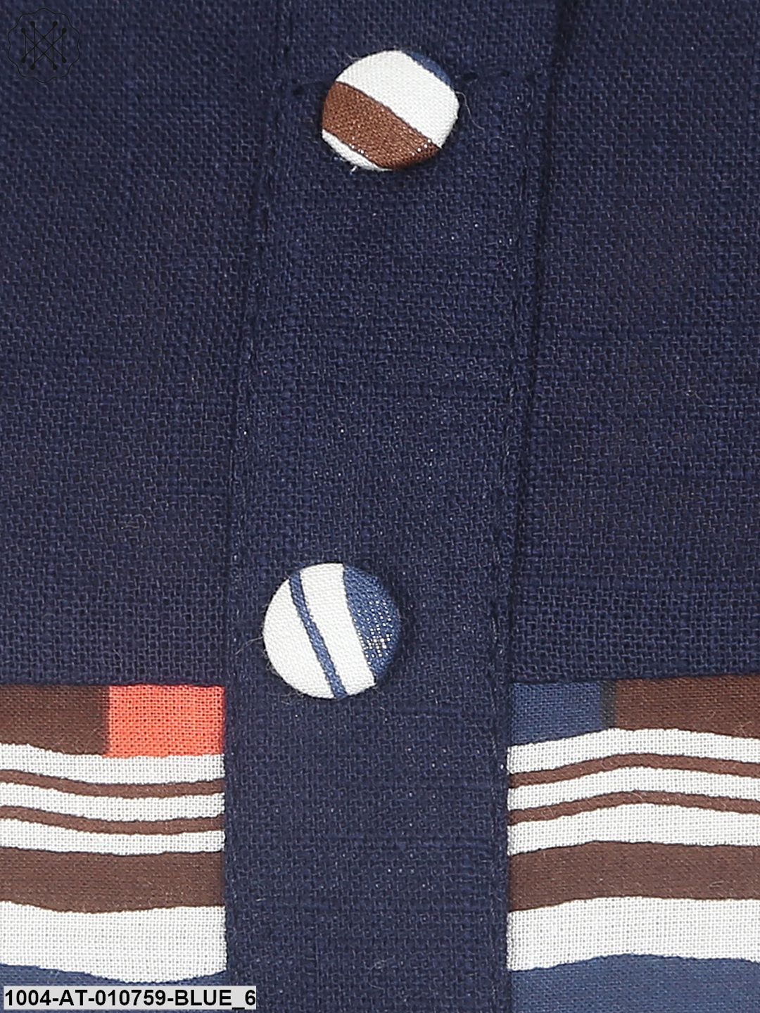 Blue Striped Half Sleeve Cotton A-Line Kurta With Side Pocket