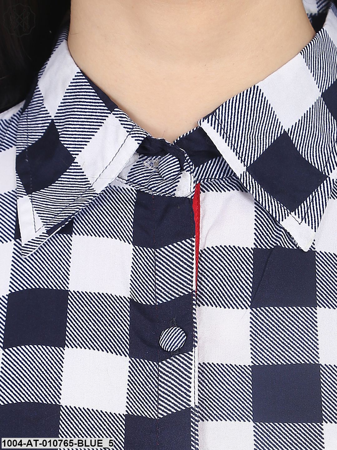 Blue Check Half Sleeve Crepe A-Line Kurta