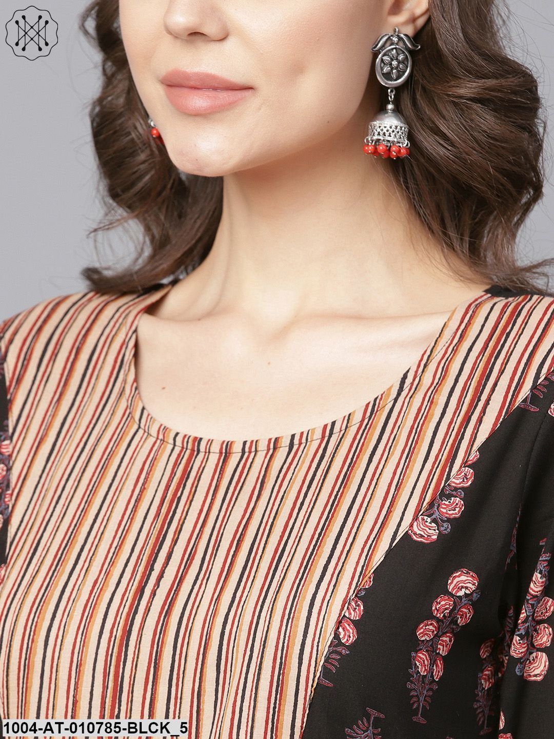 Black Printed Half Sleeve Cotton Anarkali Kurta