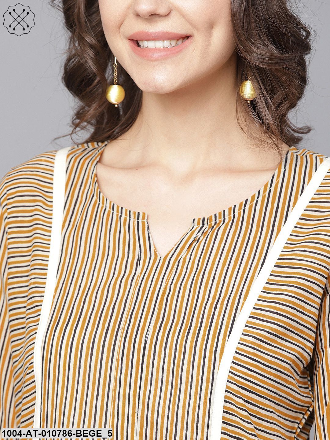 Beige Half Sleeve Cotton Anarkali Kurta