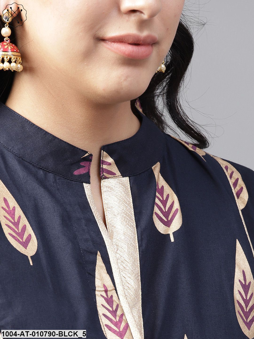 Black Printed Half Sleeve Cotton Kurta