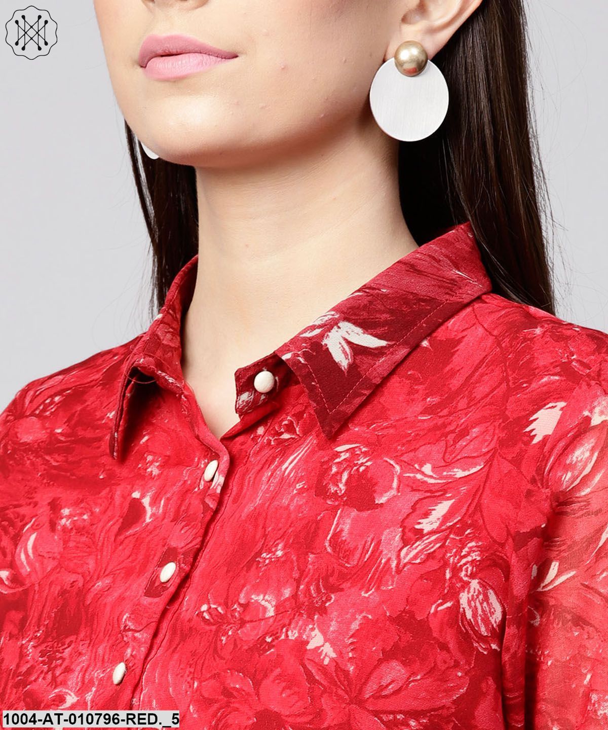 Red 3/4Th Sleeve Silk Baleno Printed Anarkali Kurta