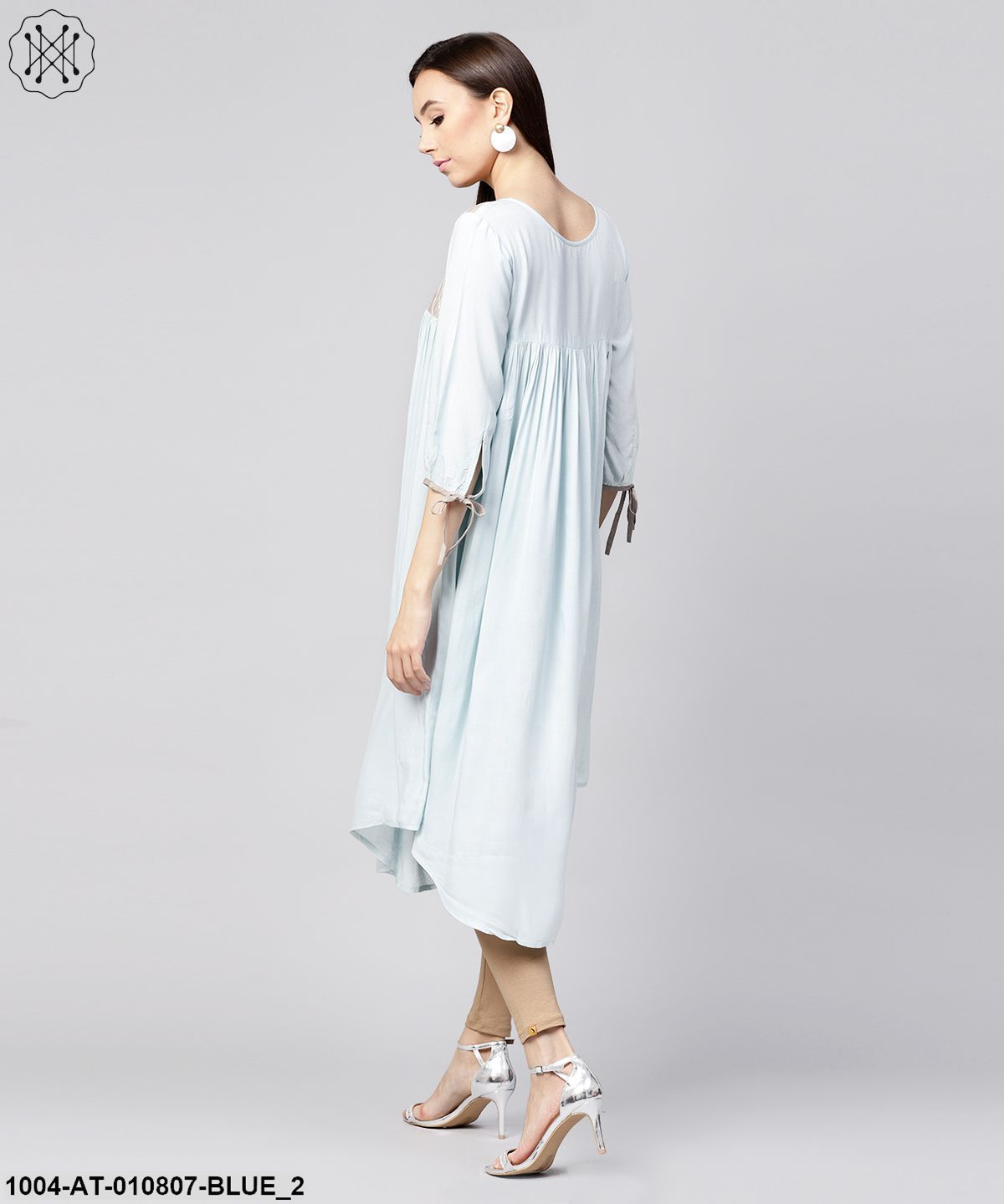 Blue 3/4Th Sleeve Rayon Low High A-Line Kurta