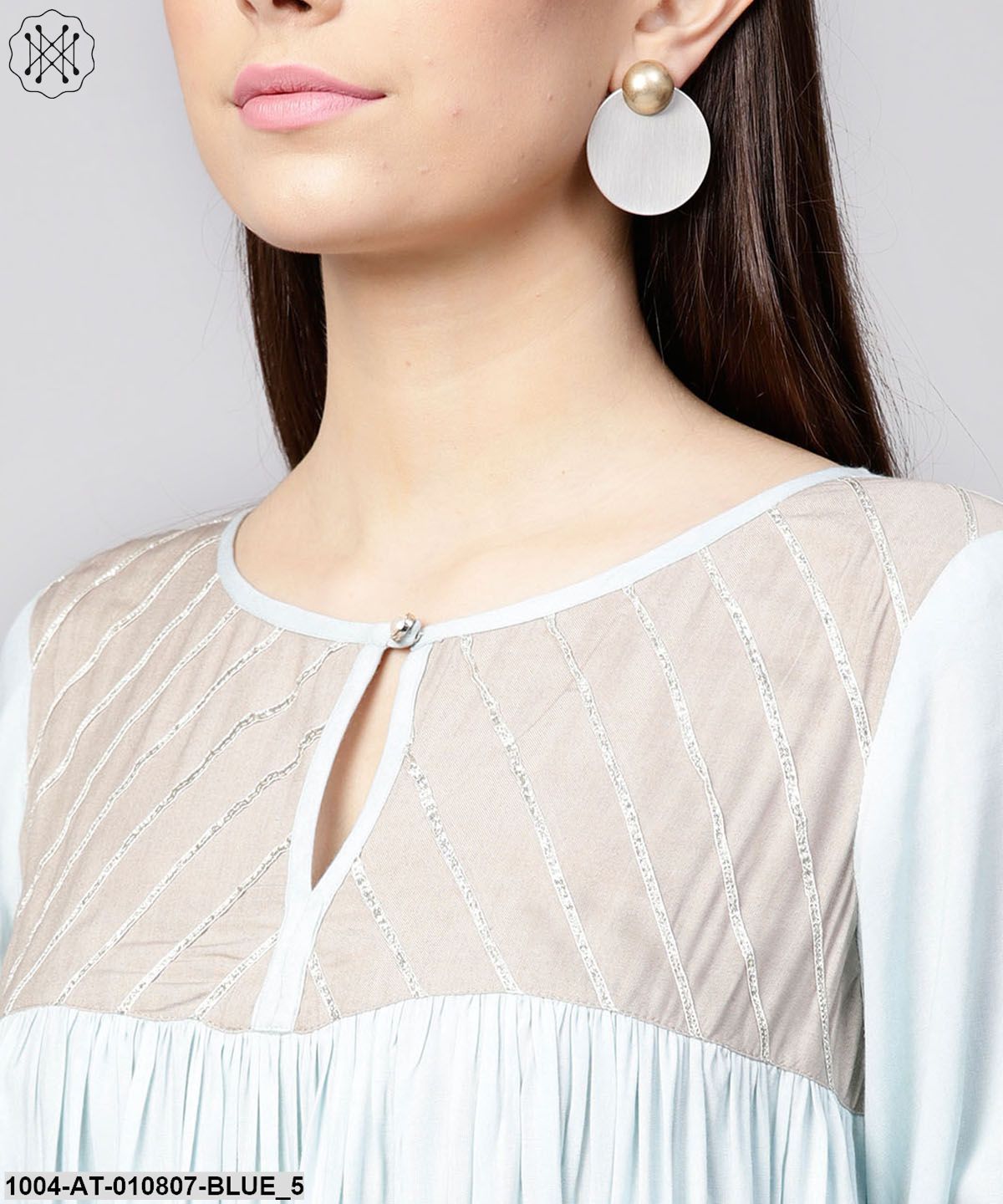 Blue 3/4Th Sleeve Rayon Low High A-Line Kurta