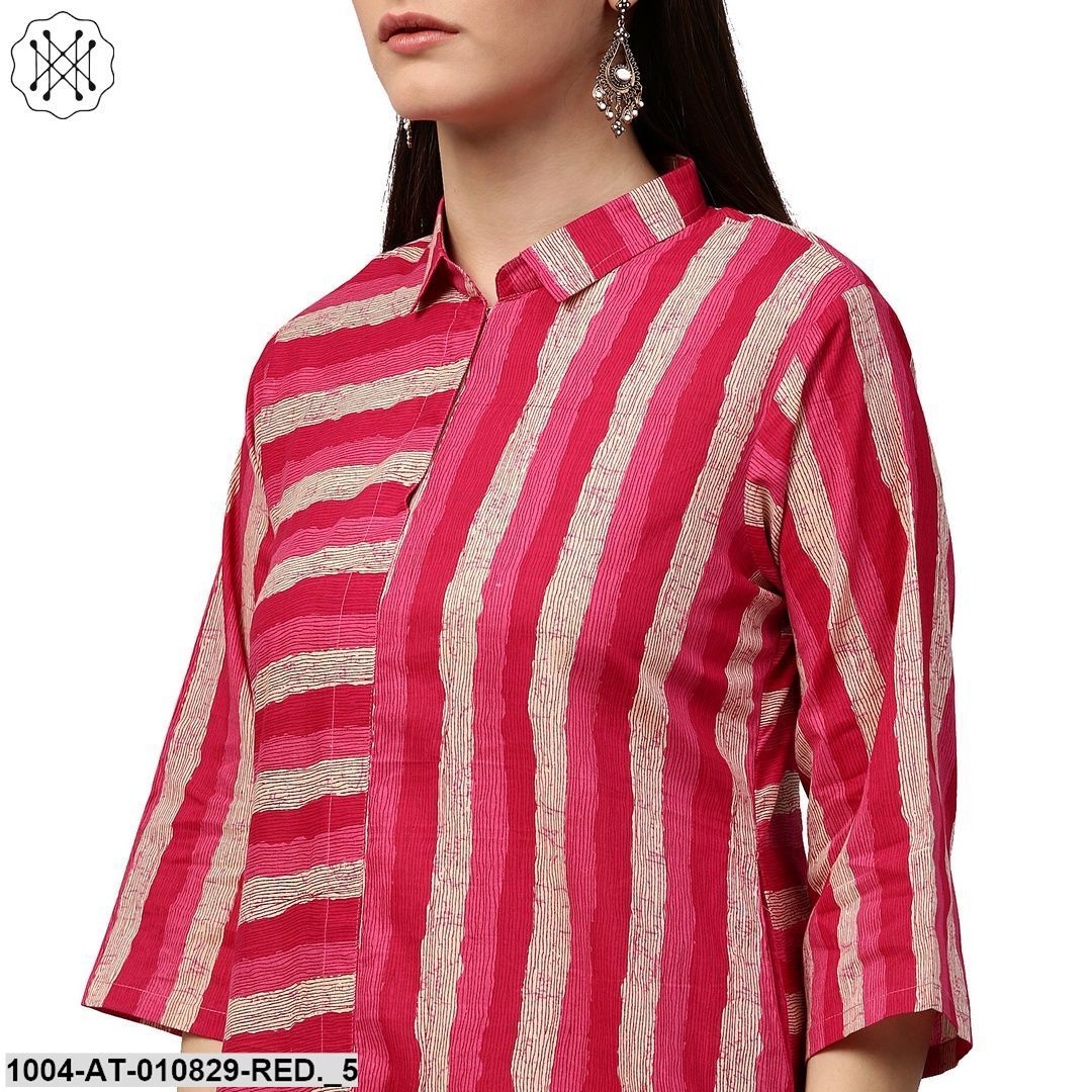 Red & White Printed Sleeveless Cotton Slub Anarkali Kurta