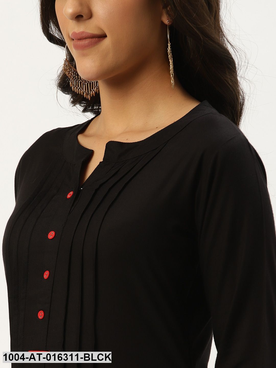Black Three-Quarter Sleeves Straight Solid Viscose Rayon Kurta