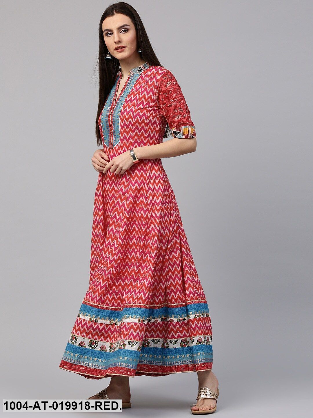 Red & Pink Printed Anarkali Kurta