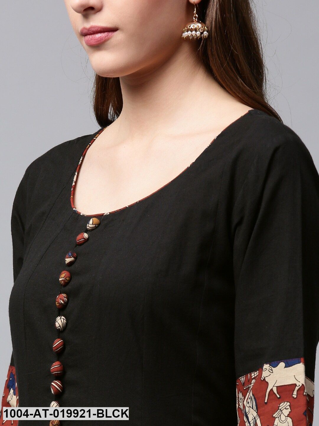 Black & Rust Orange Printed Anarkali Kurta