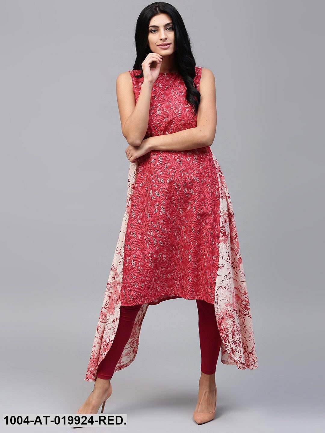 Red Printed A-Line Kurta