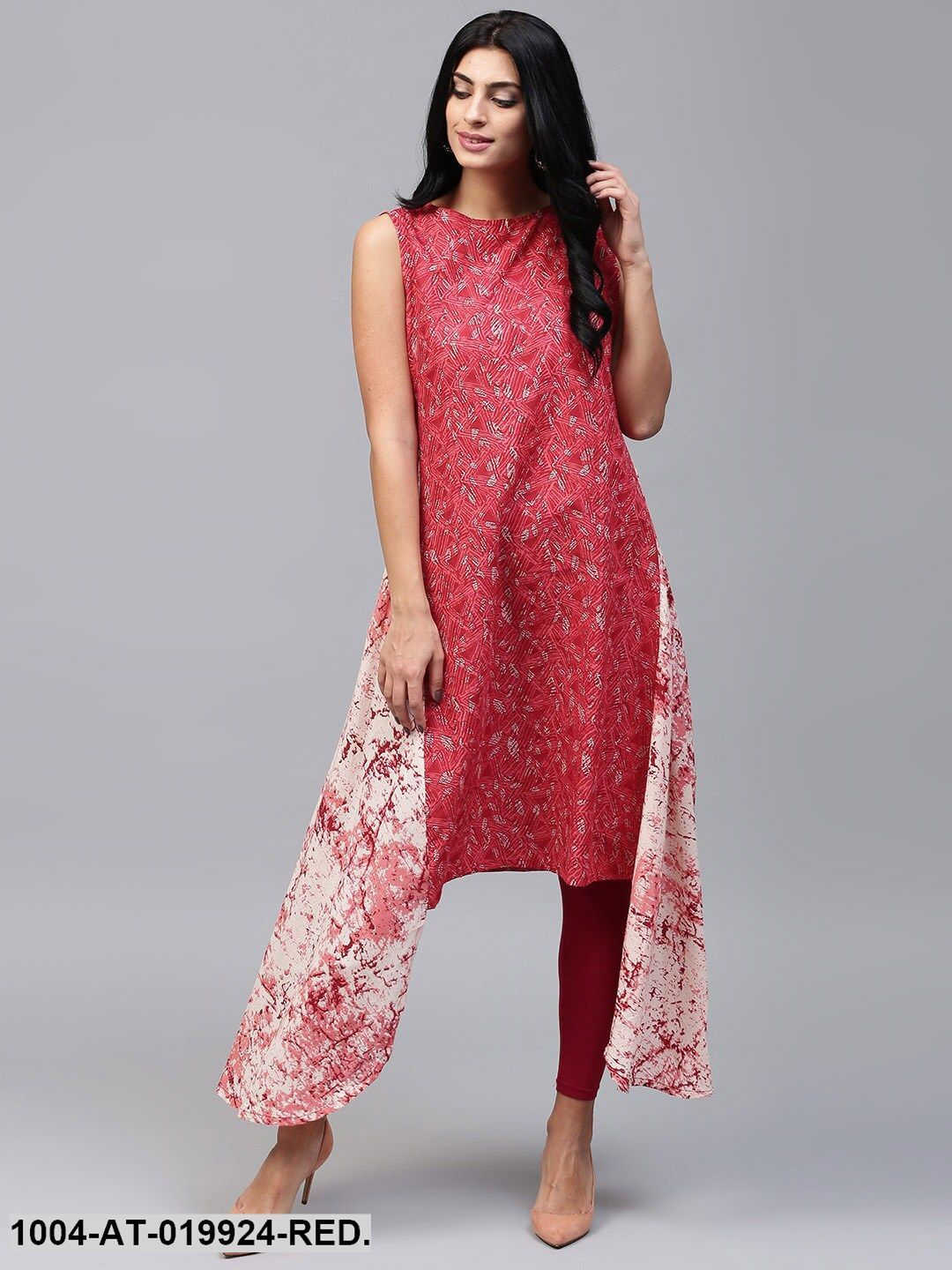 Red Printed A-Line Kurta