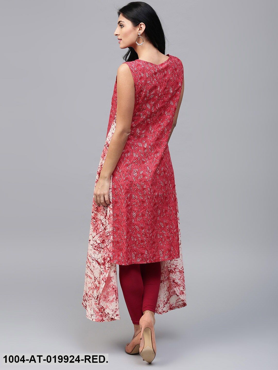 Red Printed A-Line Kurta