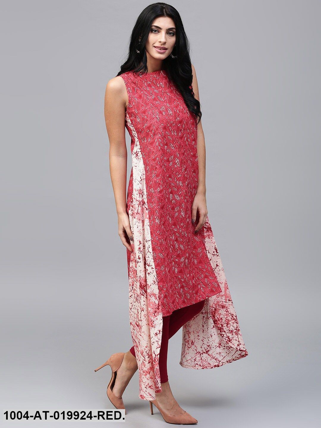 Red Printed A-Line Kurta