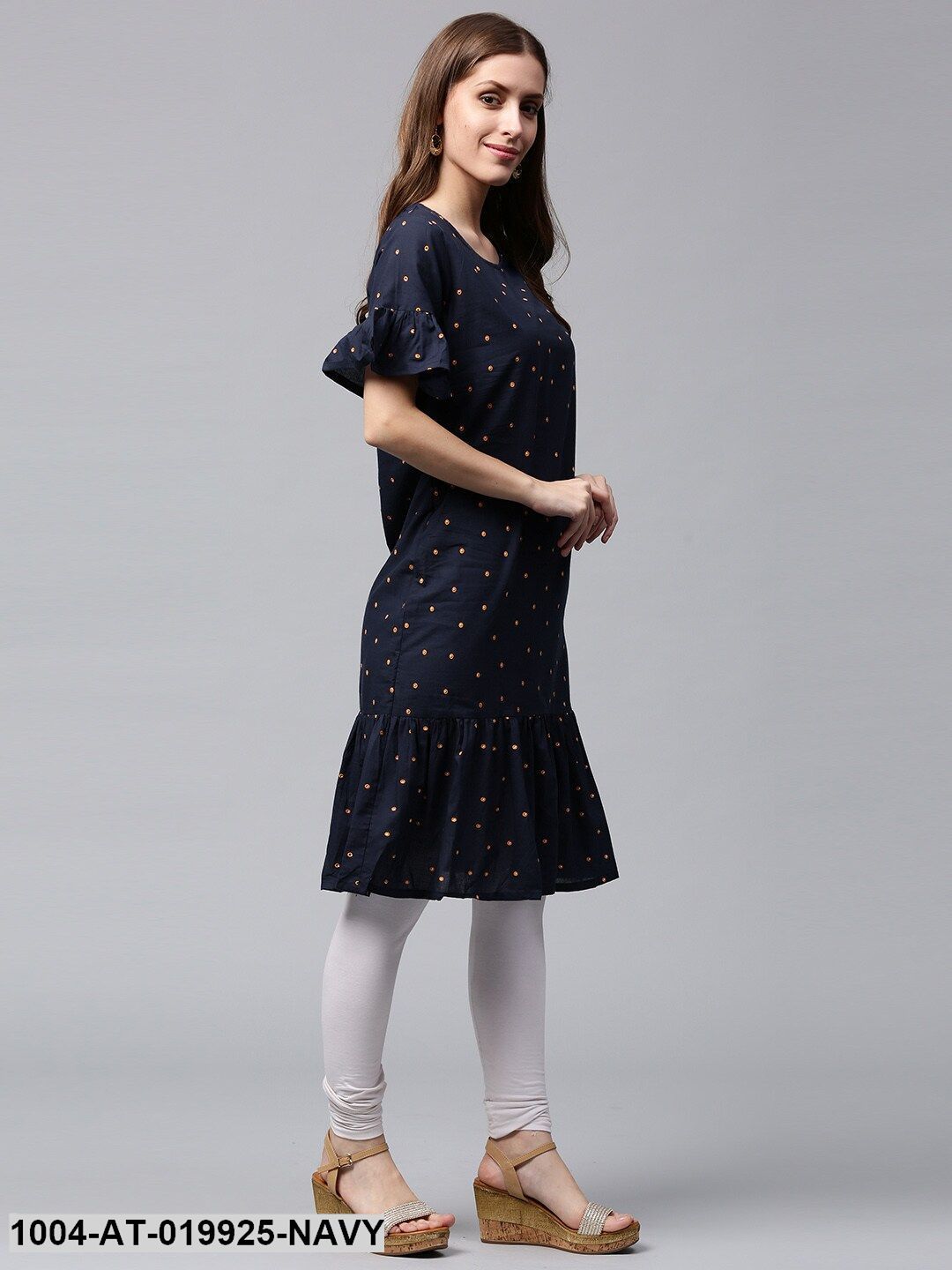 Navy Printed A-Line Kurta