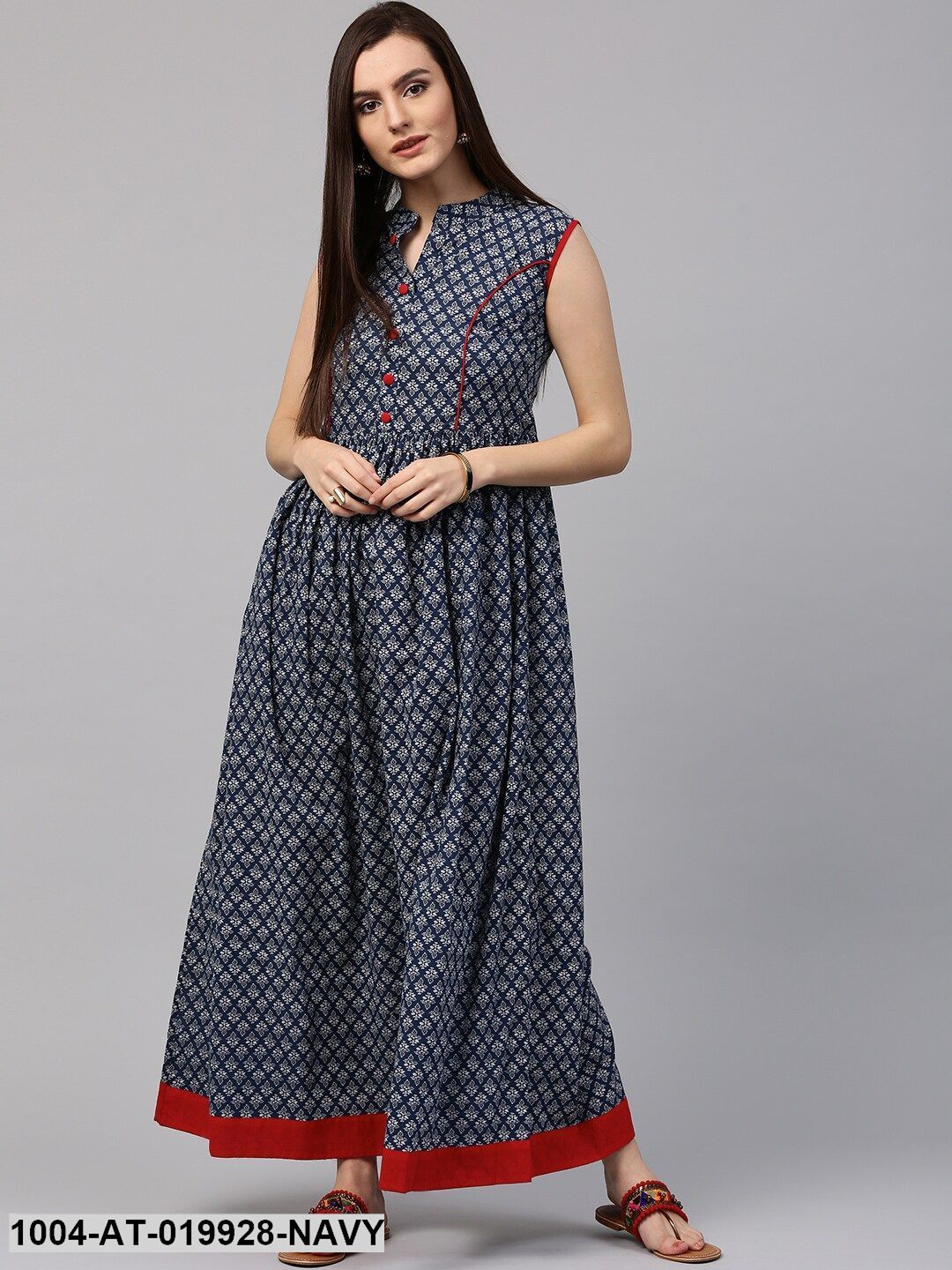 Navy & White Block Printed Anarkali Kurta