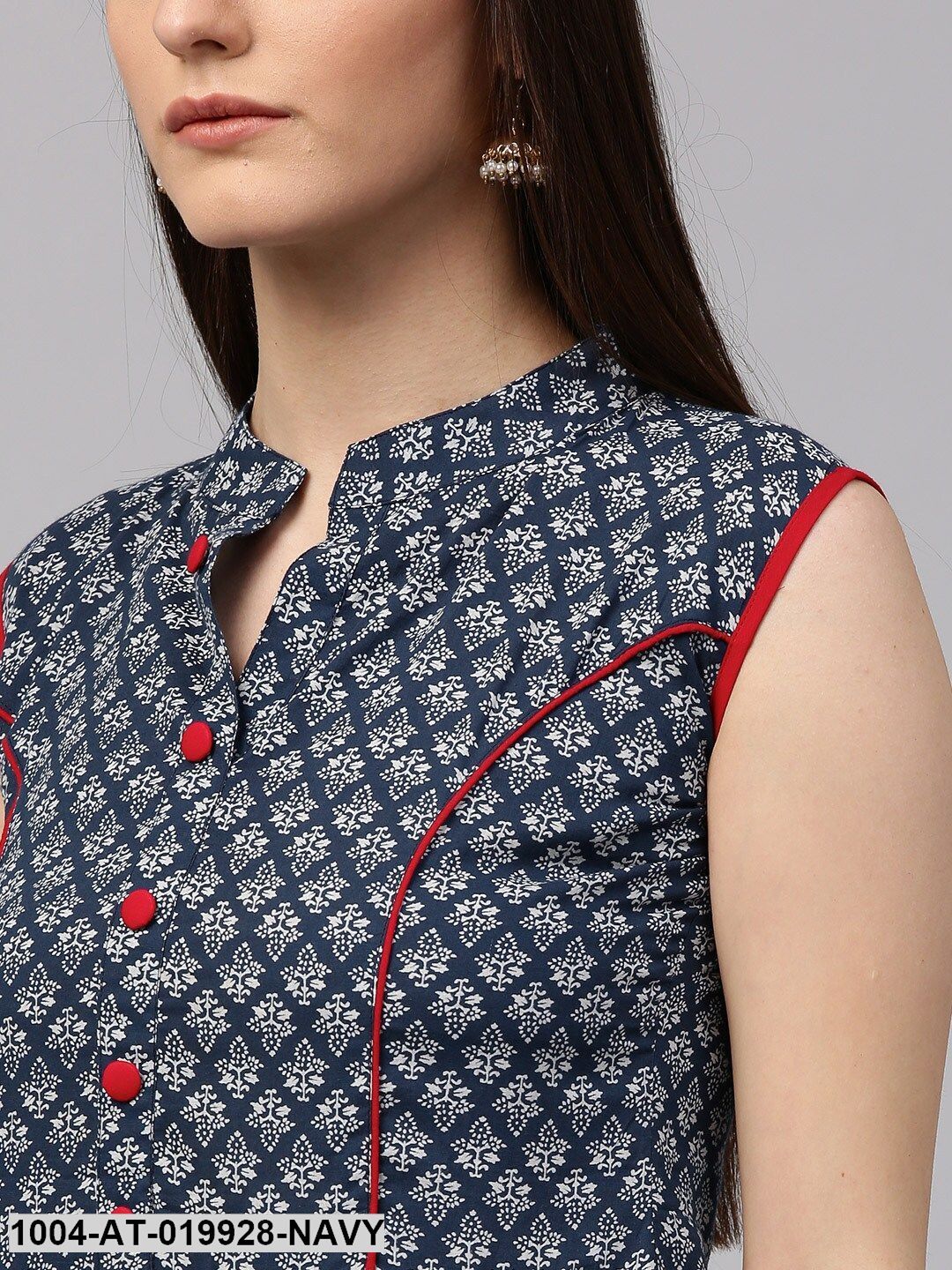 Navy & White Block Printed Anarkali Kurta