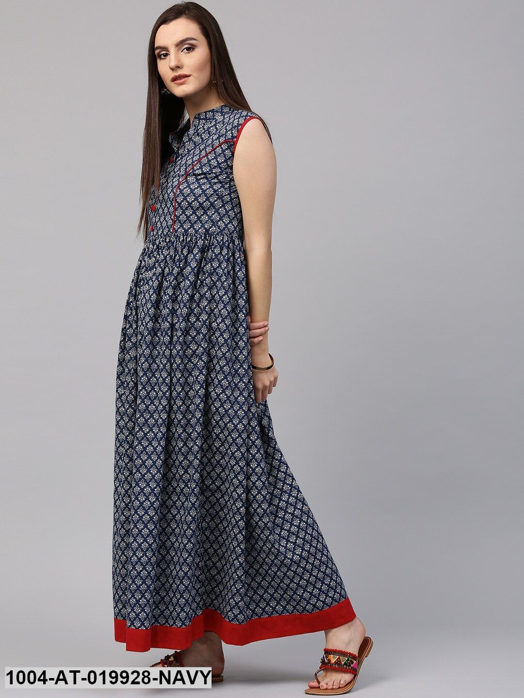 Navy & White Block Printed Anarkali Kurta