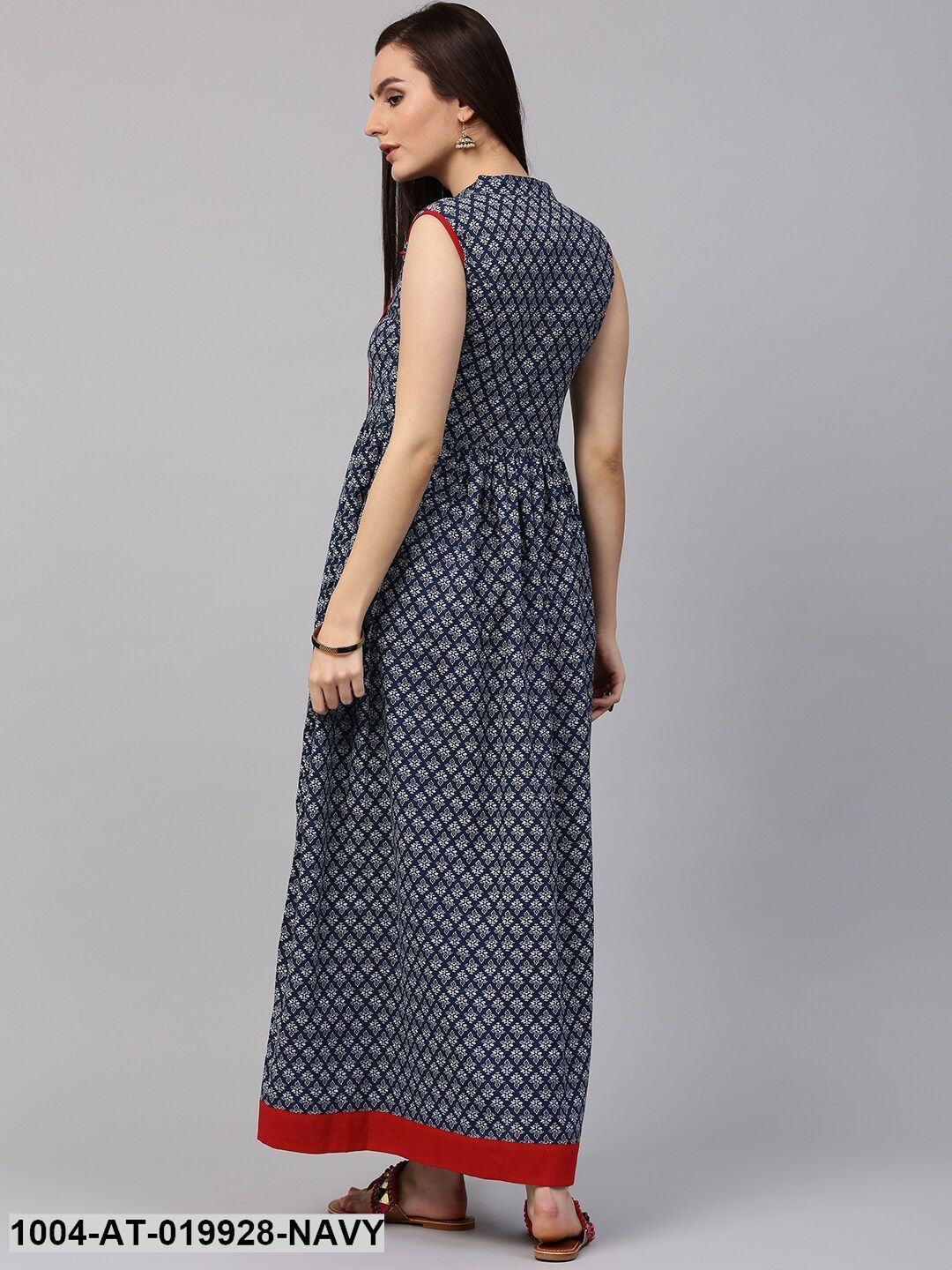 Navy & White Block Printed Anarkali Kurta