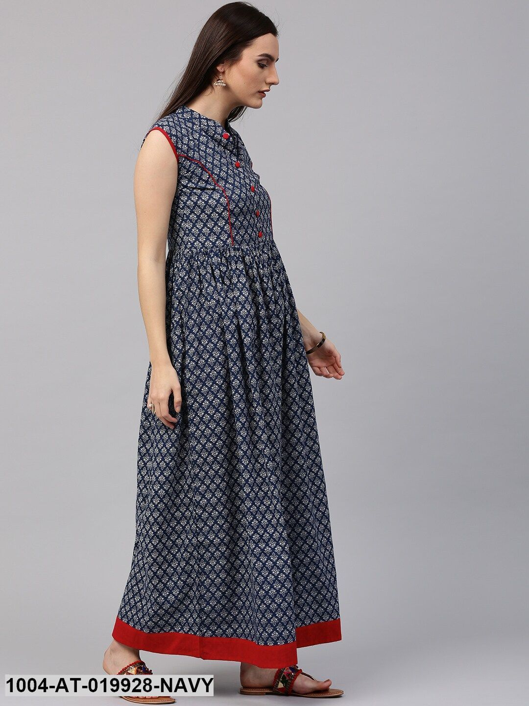 Navy & White Block Printed Anarkali Kurta