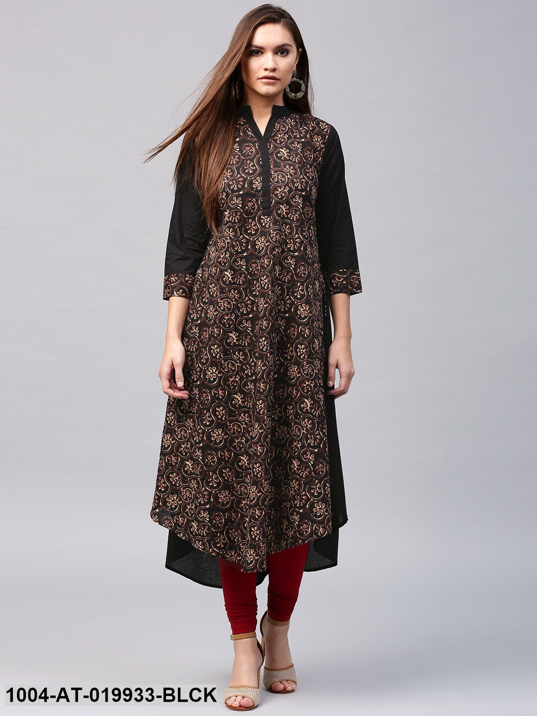 Black & Brown Printed A-Line Kurta