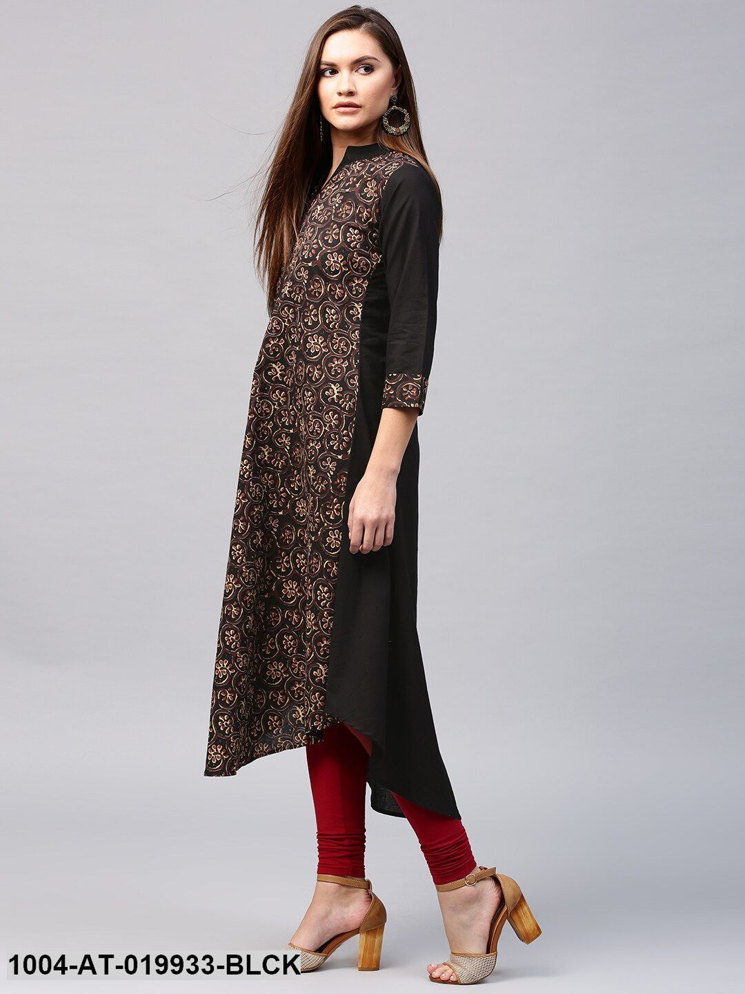 Black & Brown Printed A-Line Kurta