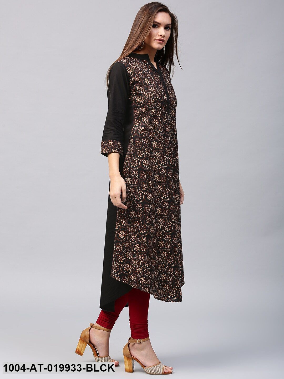 Black & Brown Printed A-Line Kurta