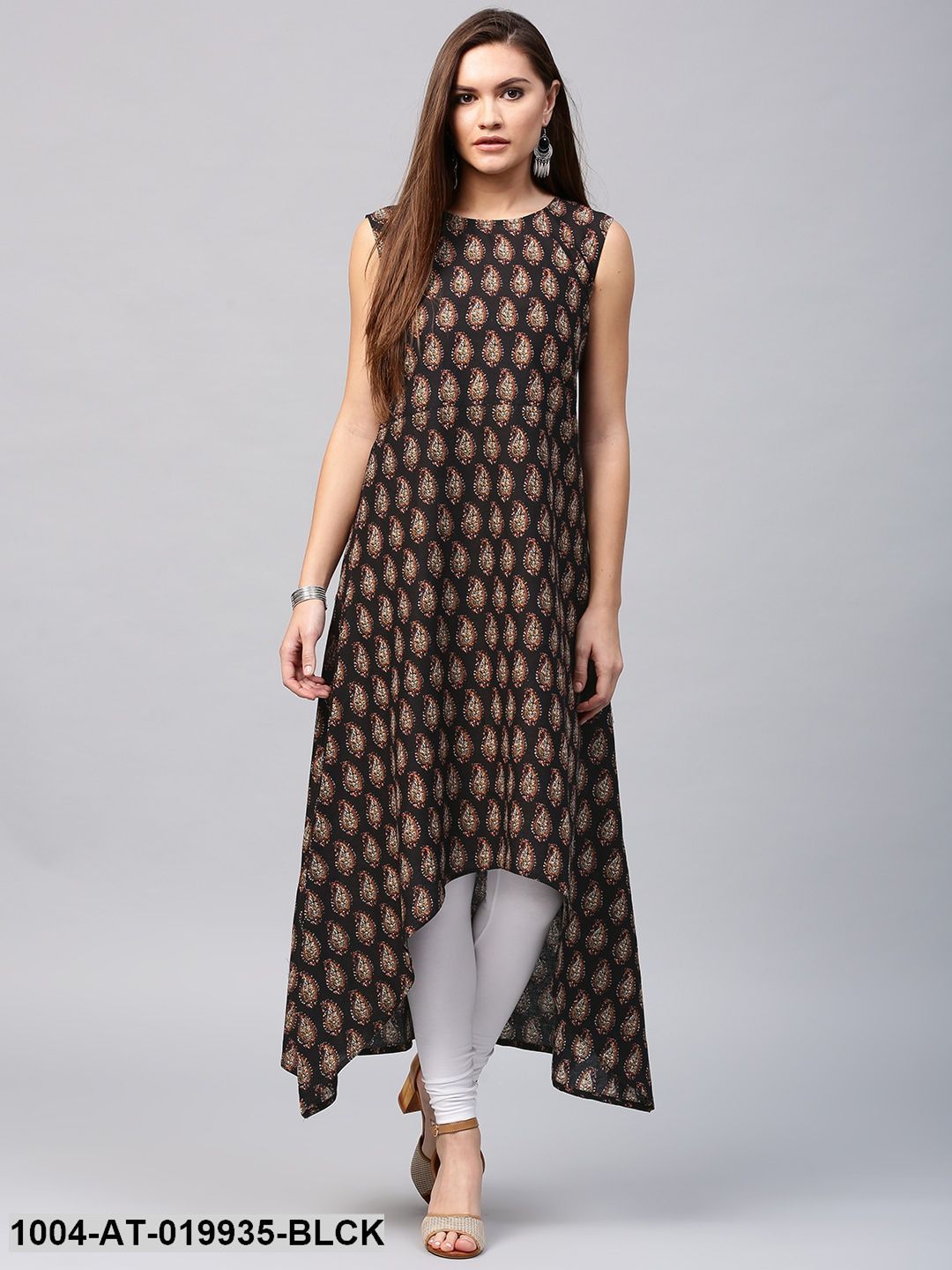 Black & Mustard Yellow Printed A-Line Kurta