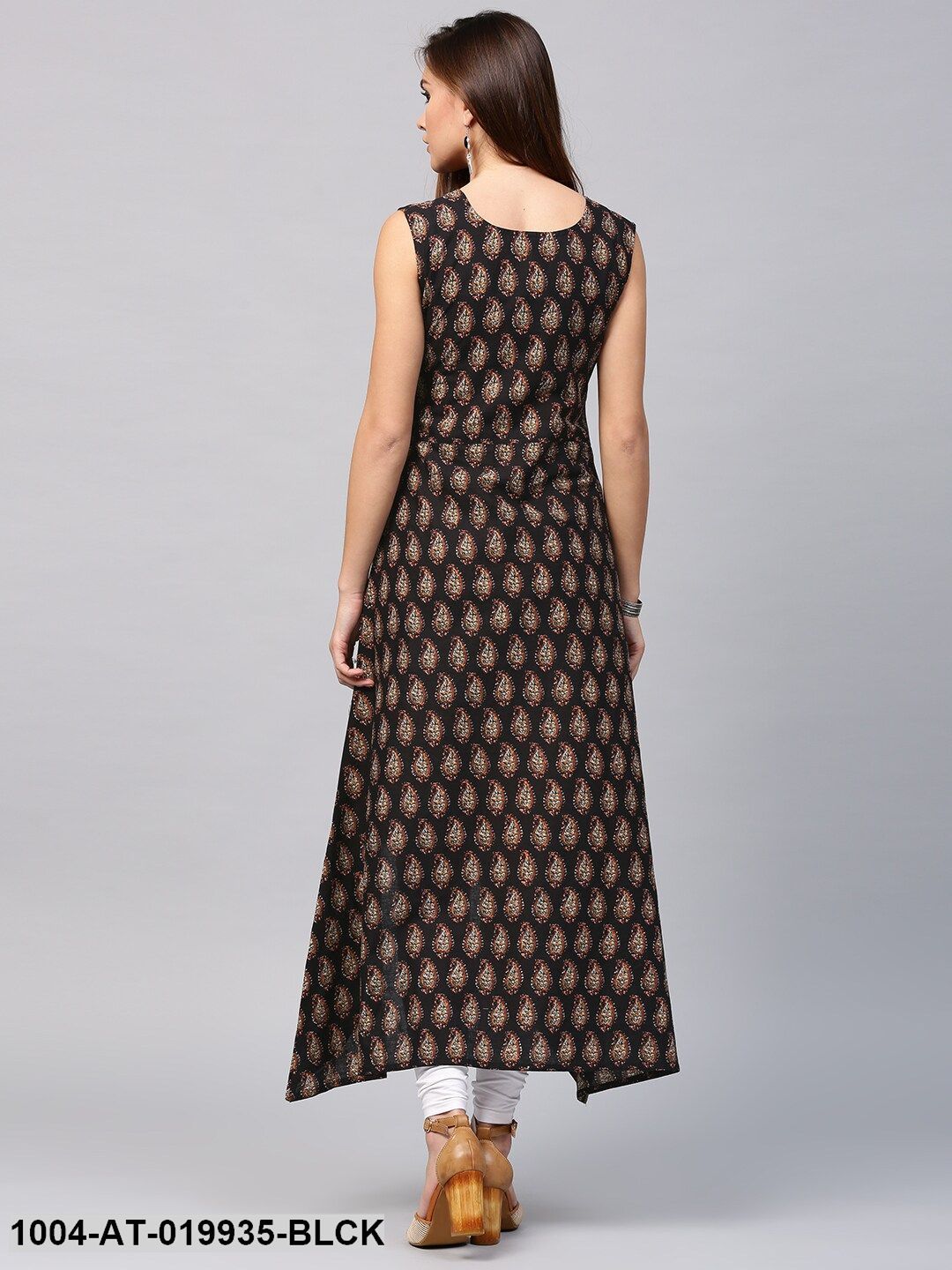 Black & Mustard Yellow Printed A-Line Kurta