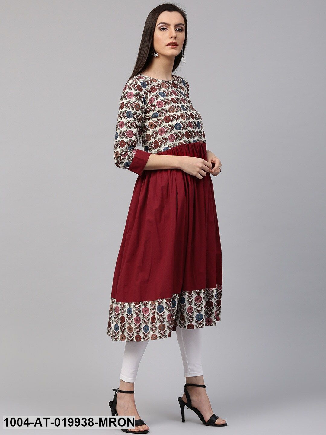 Maroon Printed Anarkali Kurta
