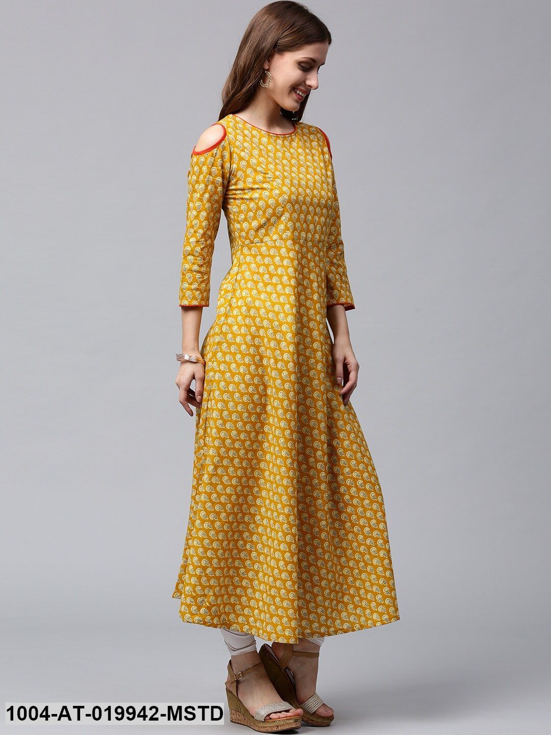 Mustard Yellow Printed Anarkali Kurta
