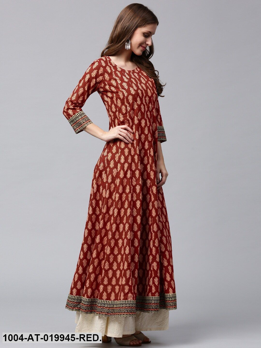 Red & Beige Printed Anarkali Kurta