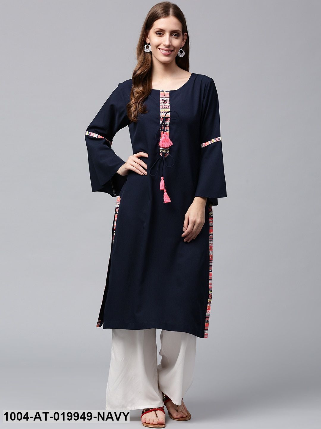 Navy Blue Solid Straight Kurta