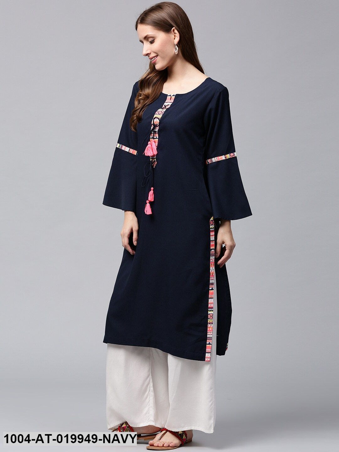 Navy Blue Solid Straight Kurta