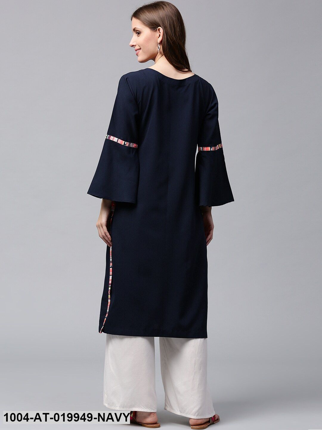 Navy Blue Solid Straight Kurta