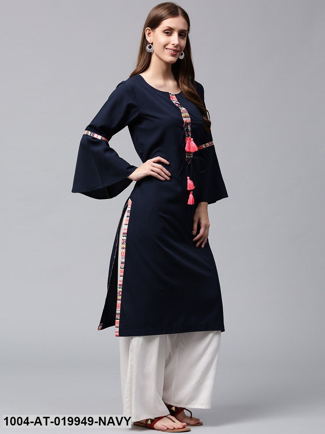 Navy Blue Solid Straight Kurta