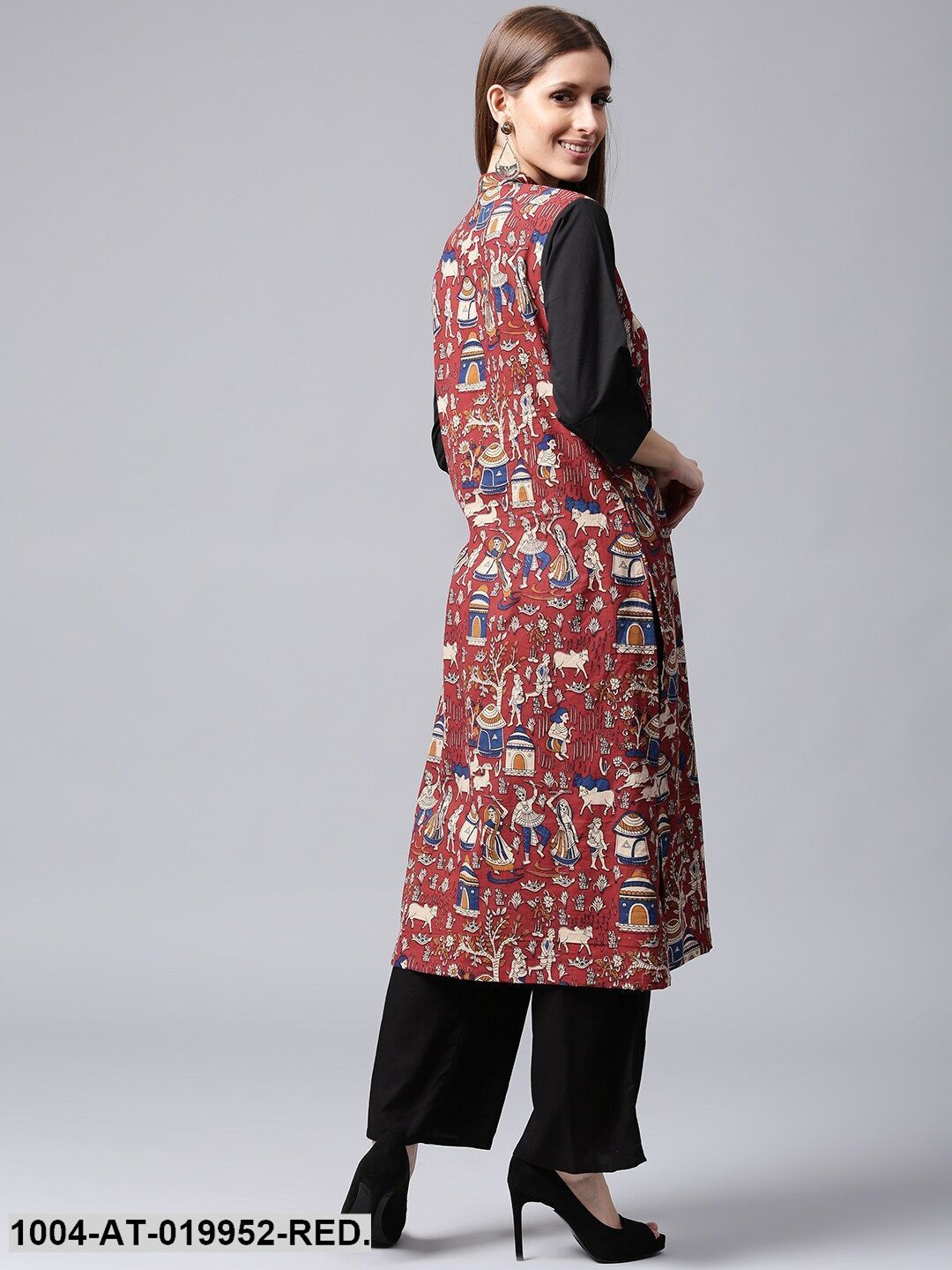 Red Printed A-Line Kurta