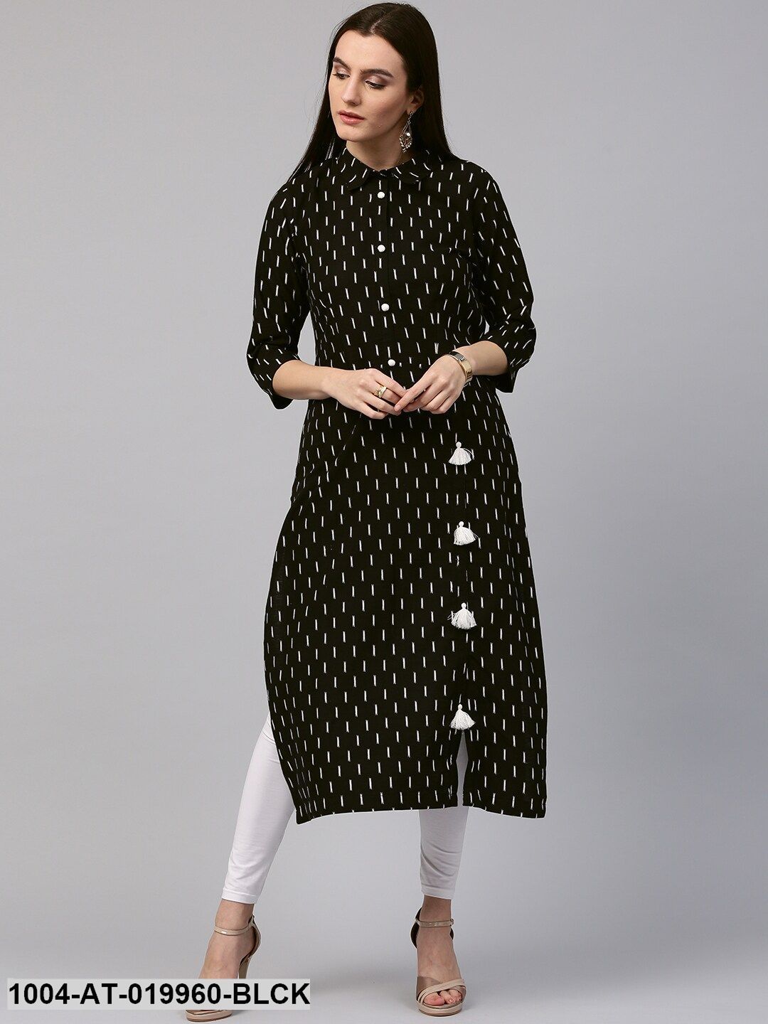 Black & White Ikat Pattern Straight Kurta