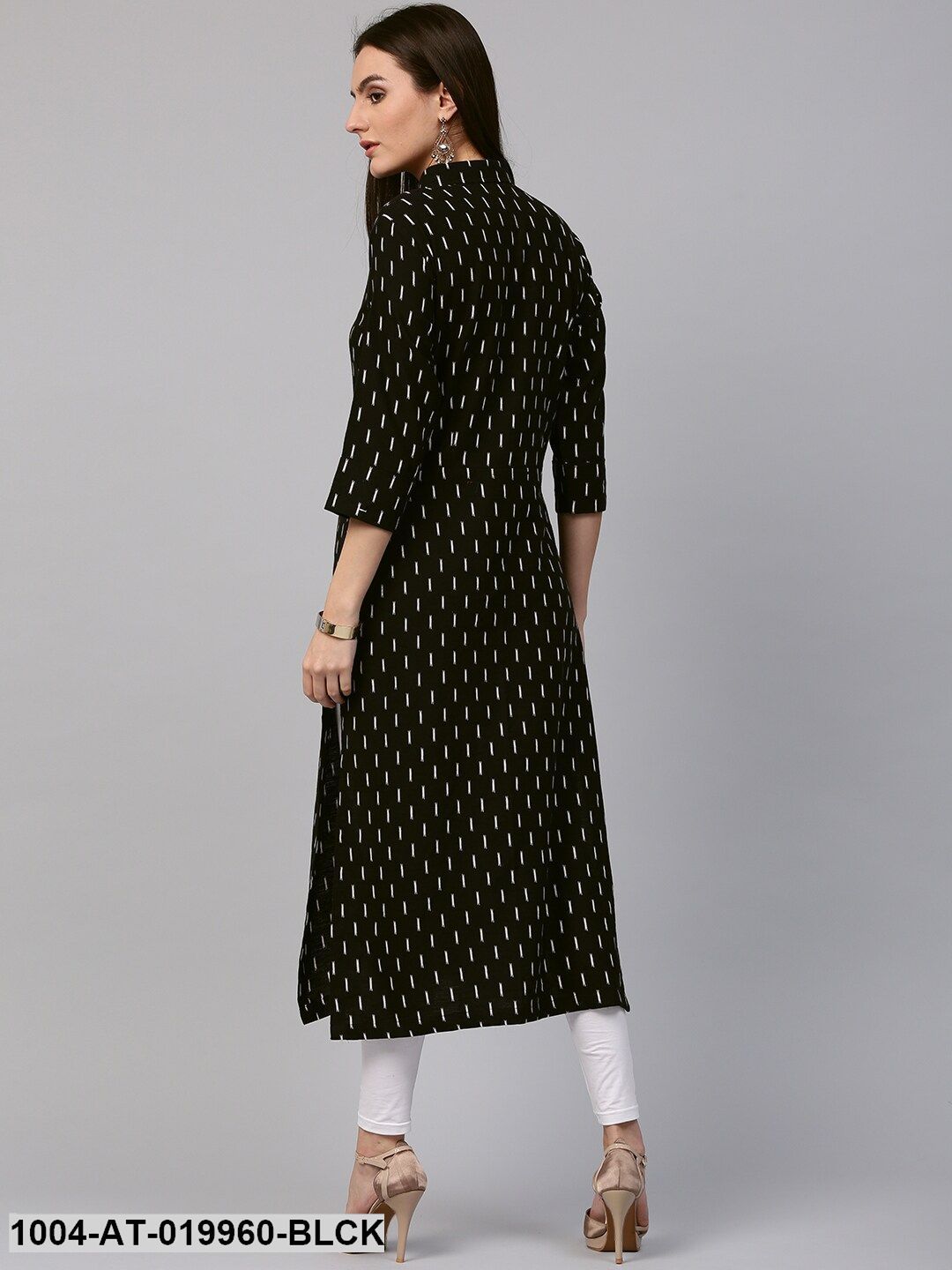 Black & White Ikat Pattern Straight Kurta
