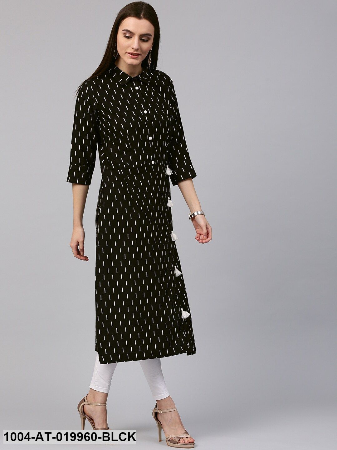 Black & White Ikat Pattern Straight Kurta