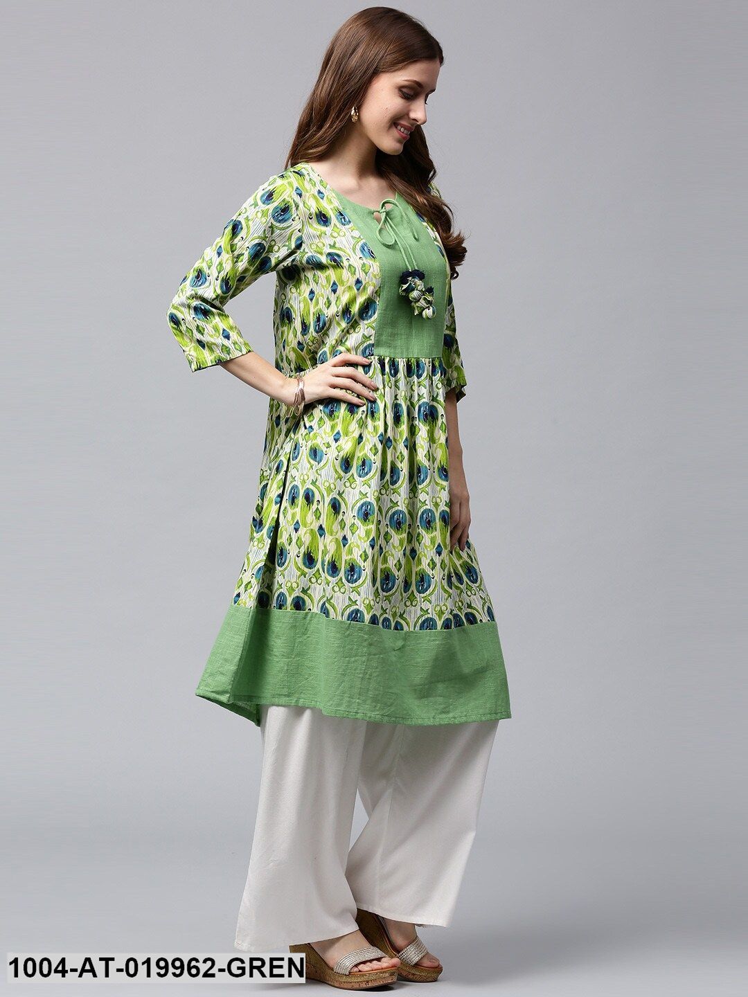 Green & Blue Printed Anarkali Kurta