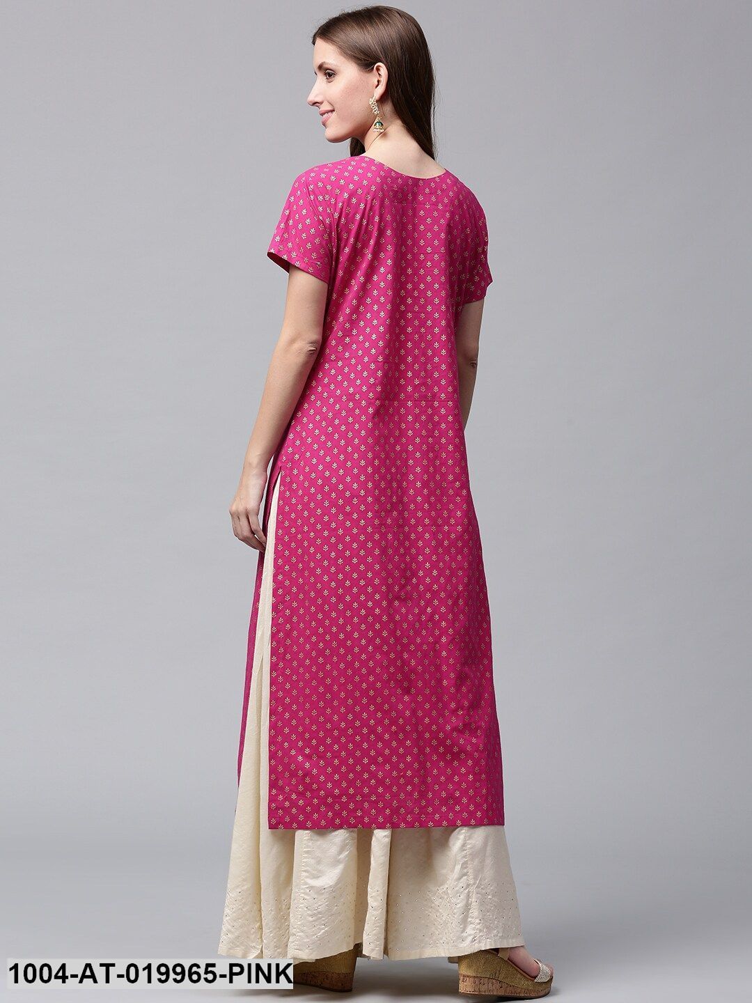 Pink & Green Printed Straight Kurta