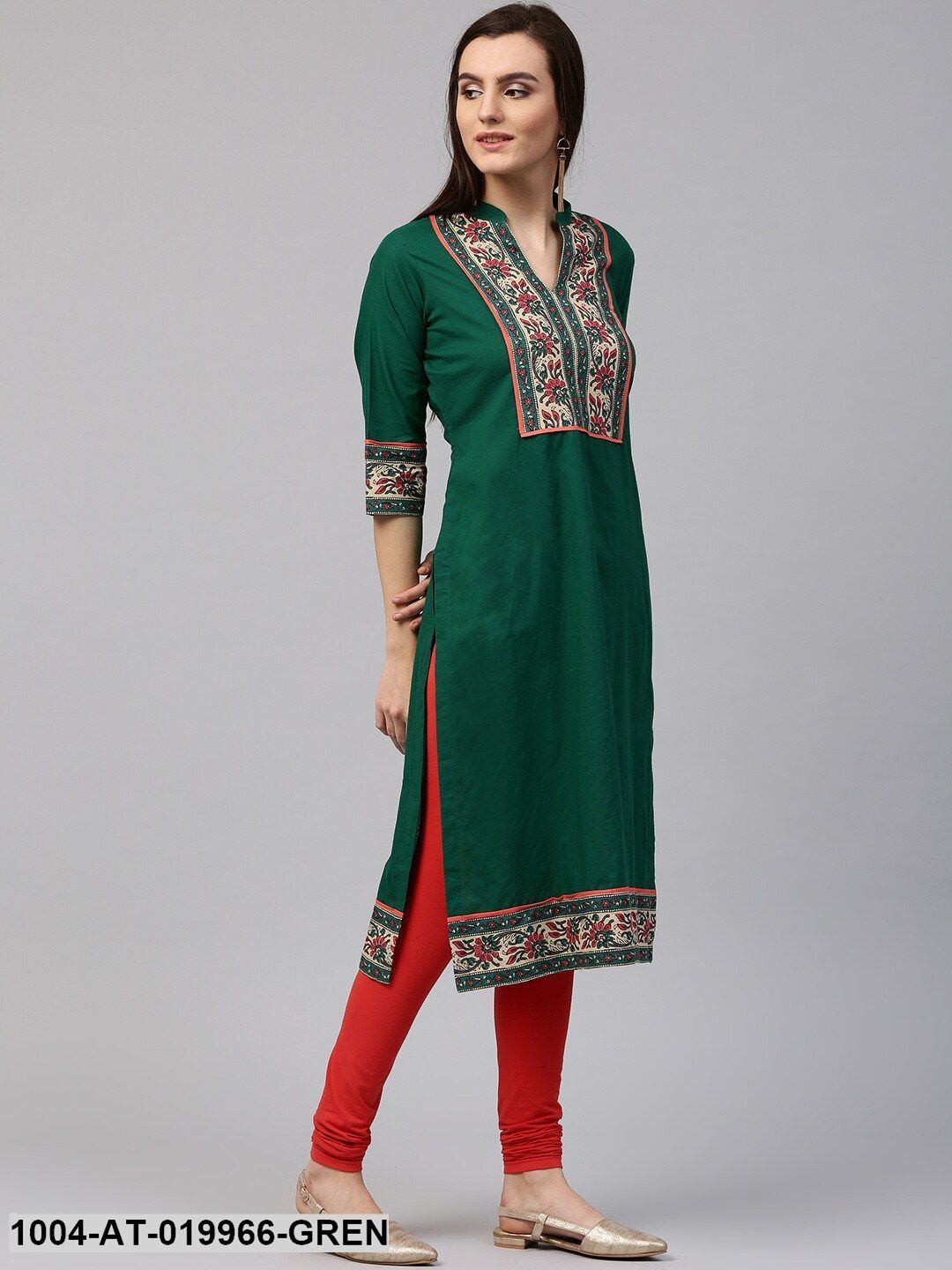 Green Printed Straight Kurta