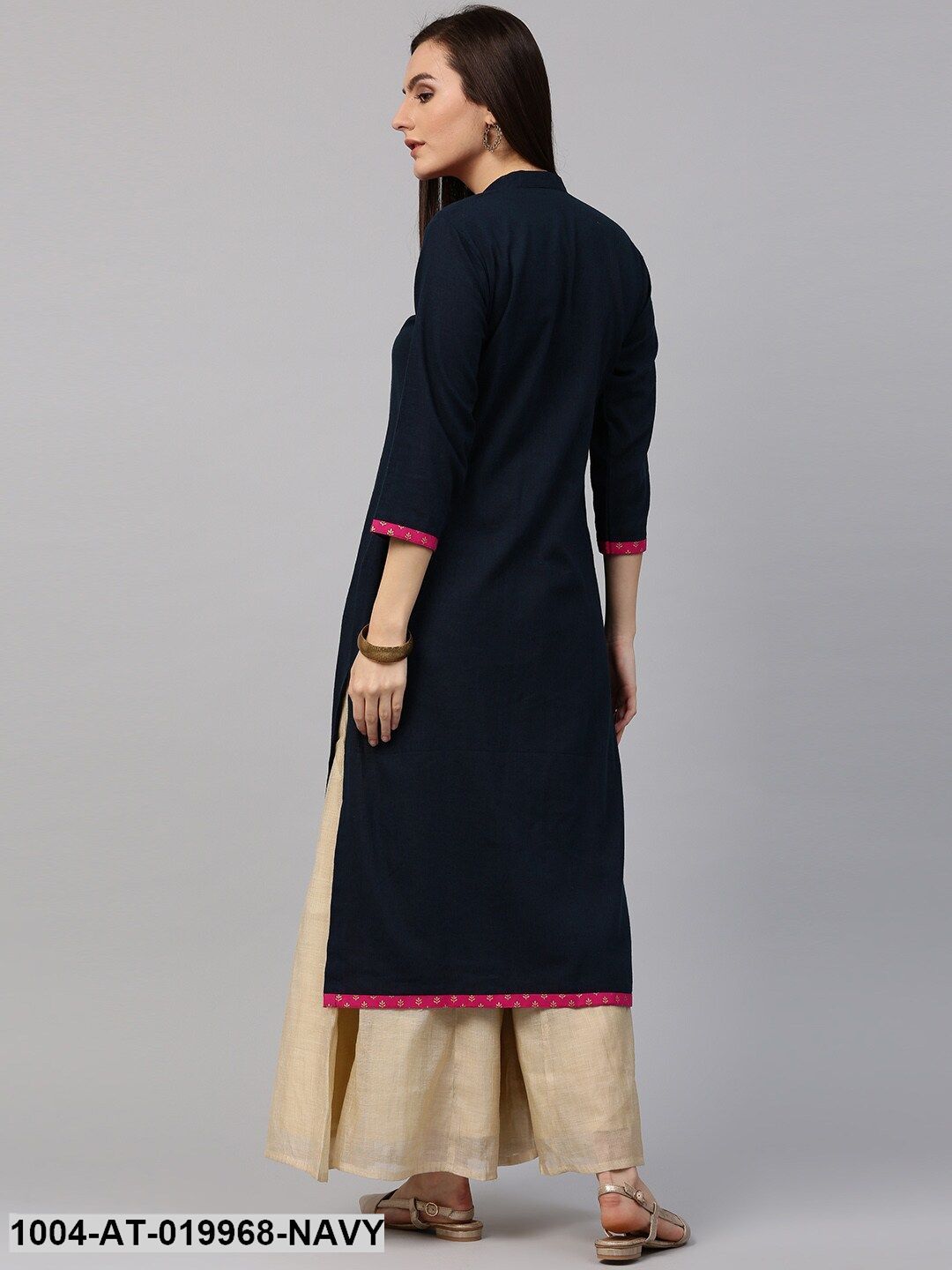 Navy Blue Printed Detail Straight Kurta