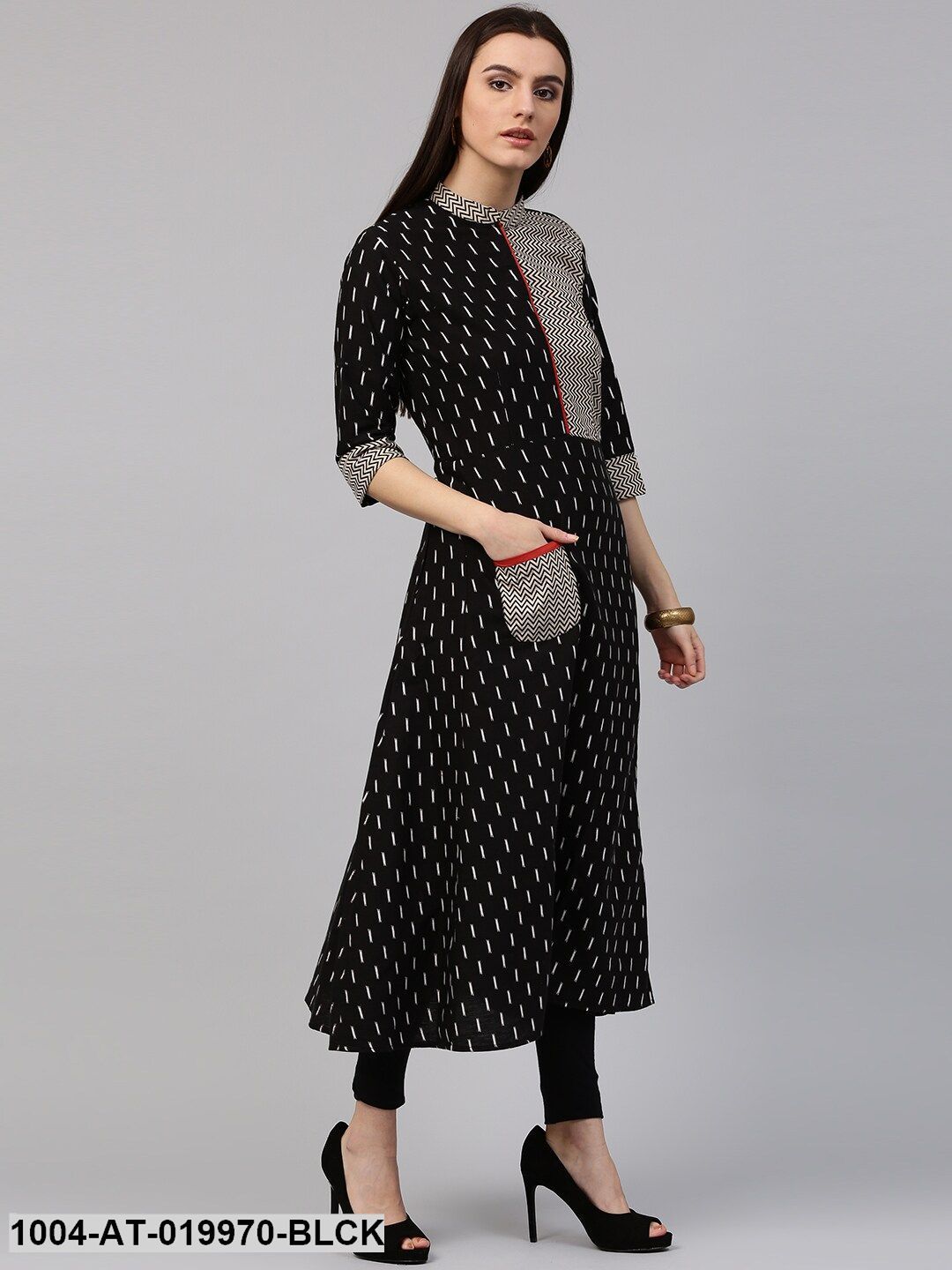 Black Woven Design A-Line Kurta