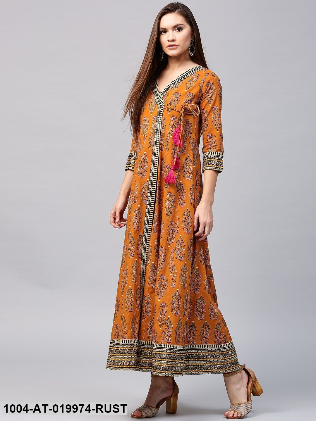 Rust Orange Printed Anarkali Kurta