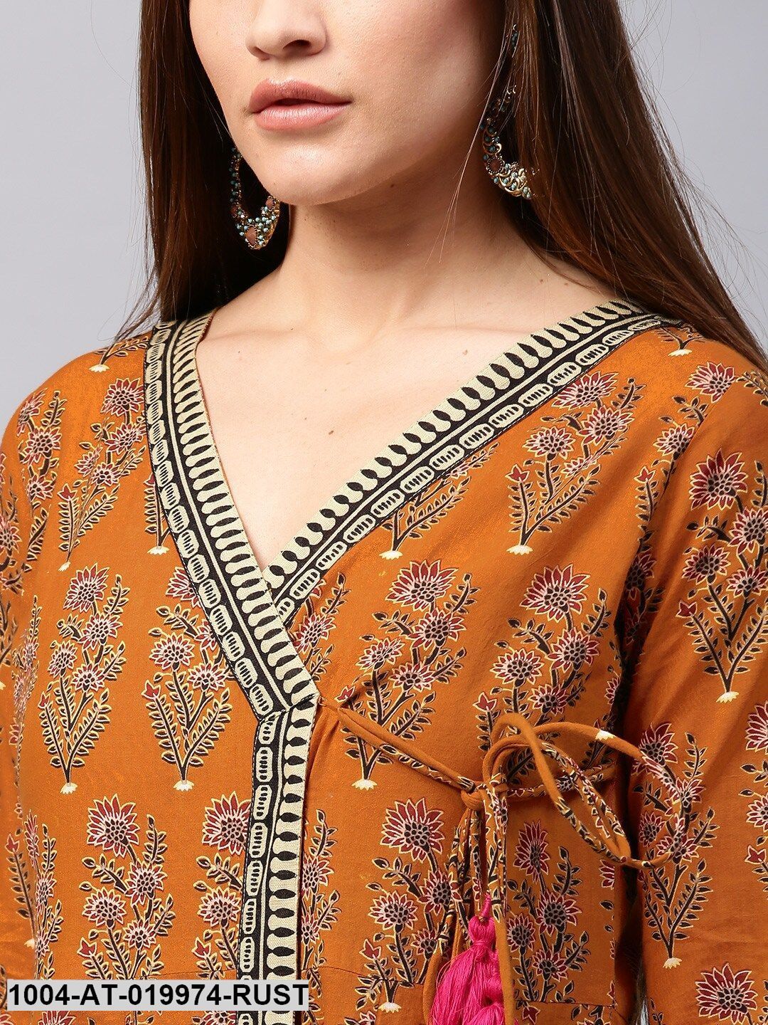 Rust Orange Printed Anarkali Kurta