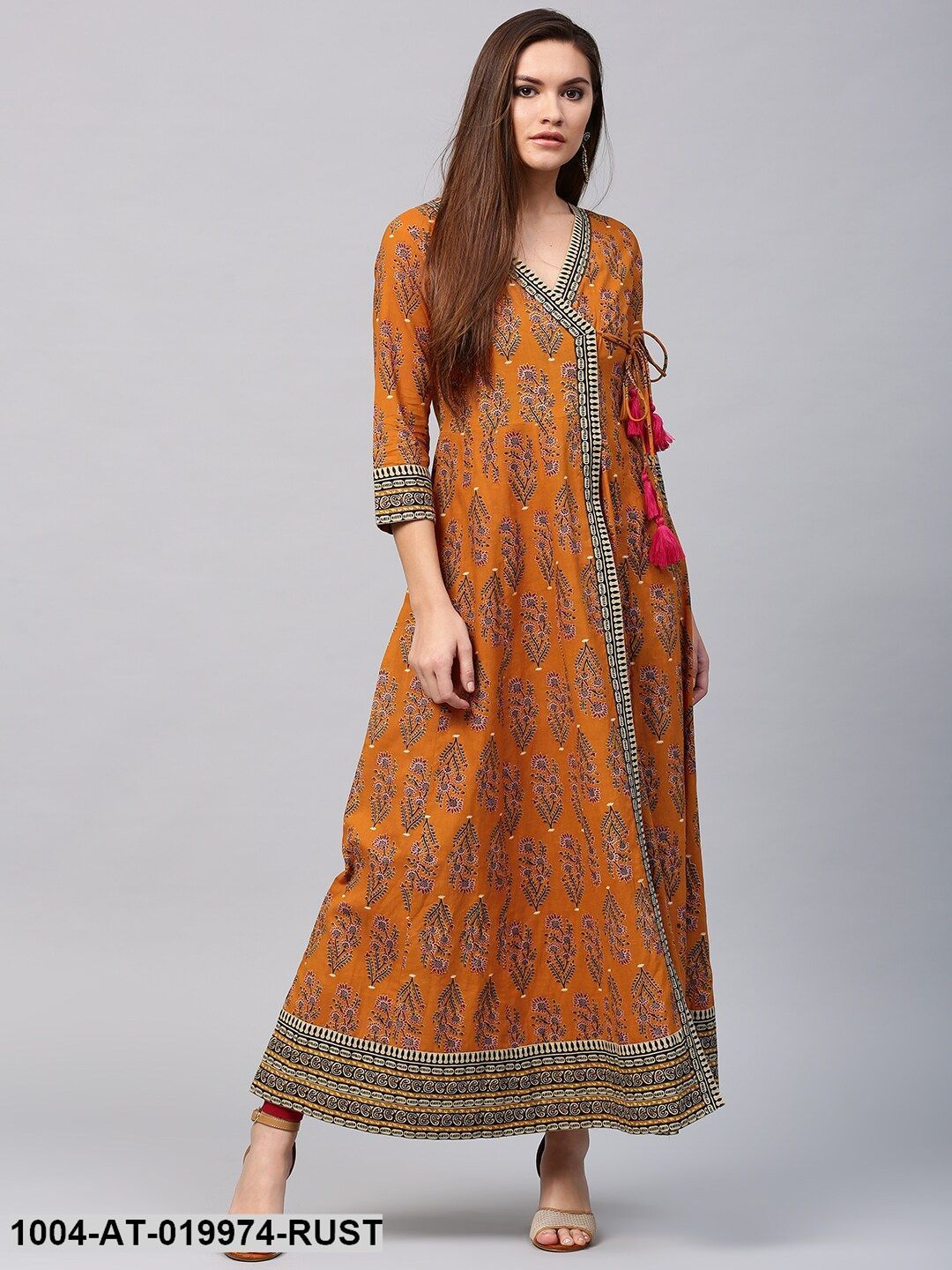 Rust Orange Printed Anarkali Kurta