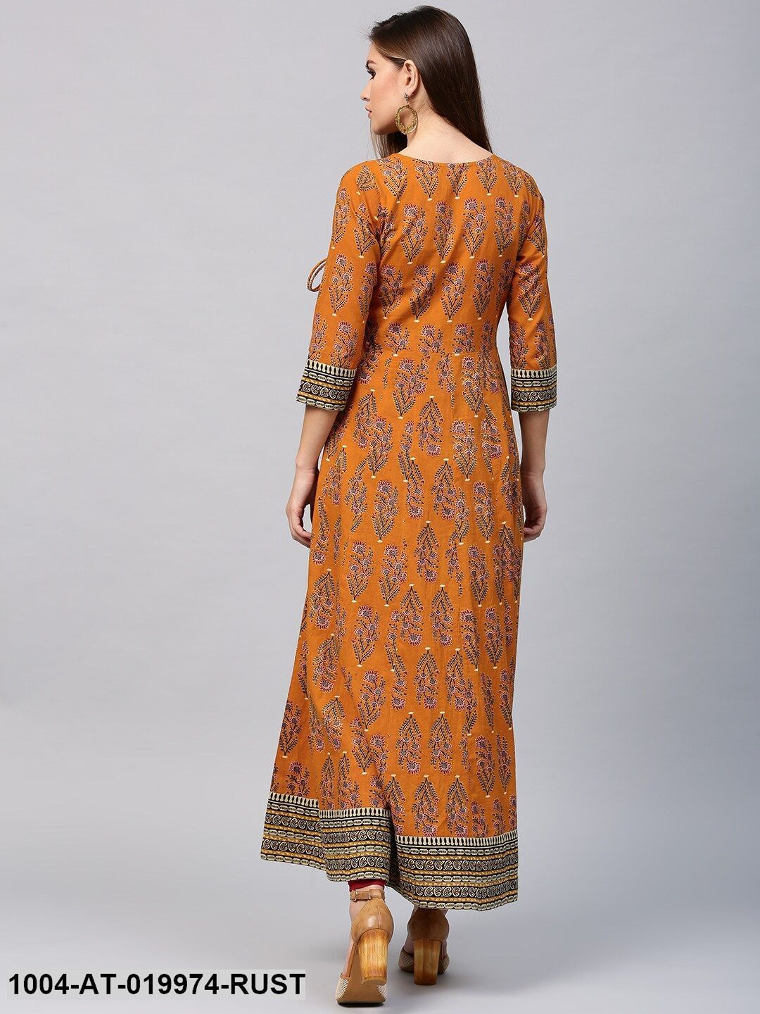 Rust Orange Printed Anarkali Kurta